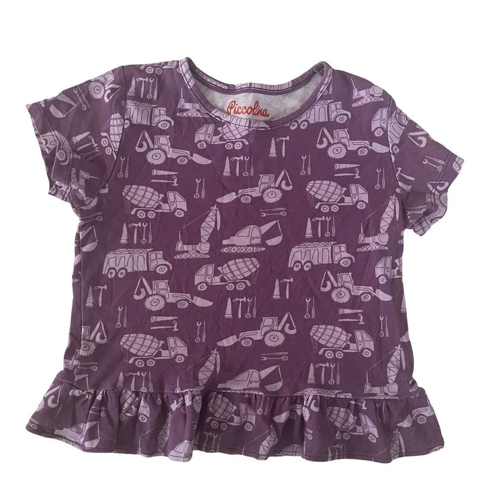 Piccolina Girl's Size 10 T-Shirt Purple Construction Truck Equipment Crop Cotton